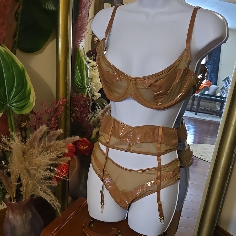 NEW BDSM Tan 3pc Lingerie Set